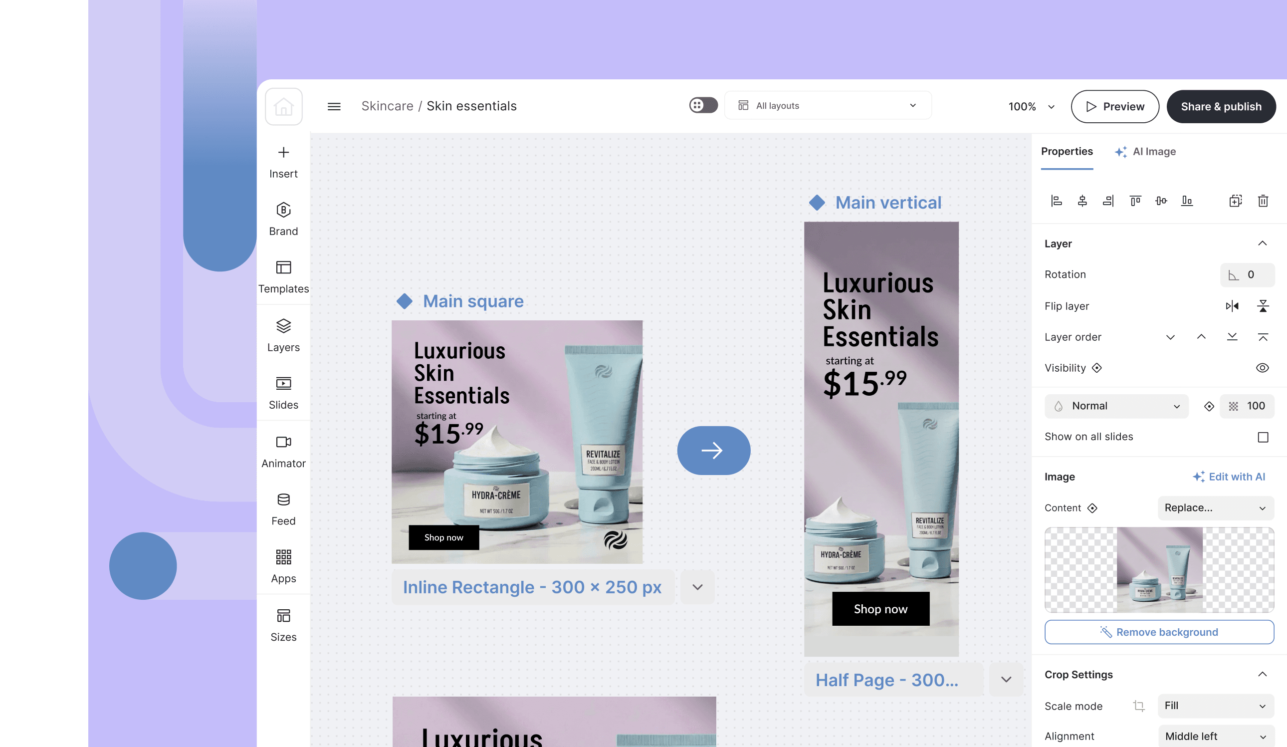 The Brief's multi-size editor