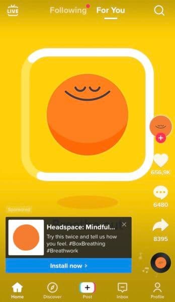 TikTok ad for the app called Headspace.