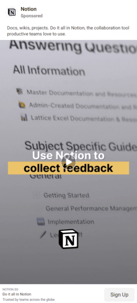 notion facebook video ad