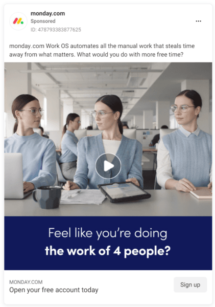 monday com facebook video ad